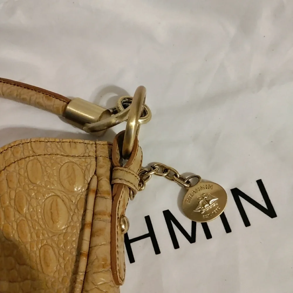 BRAHMIN Carmela Melbourne Hobo Shoulder Bag Croc-Embossed Leather Honey Caramel